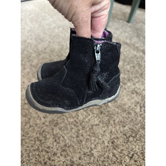 Stride Rite "Zoe" toddler girl sz. 4.5 Wide blk sparkle ankle boot/shoe. Adorabl - Picture 4 of 11